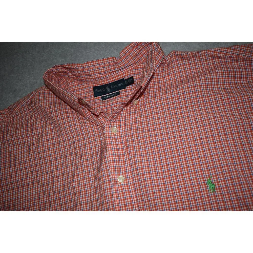 Polo Ralph Lauren Dress Shirt Men 3XB BIG Classic Orange Blue Cotton - Picture 4 of 6